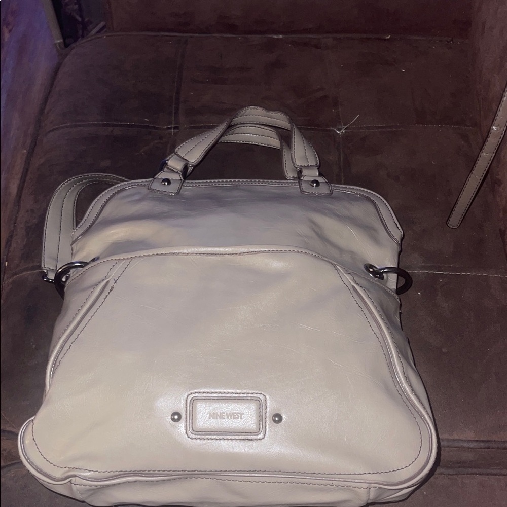 Vintage Nine West Taupe Fold Over Convertible Leather Tote Satchel